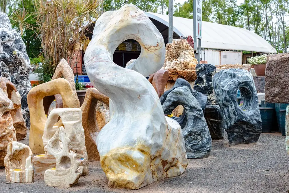 Ornamental stone garden features on display