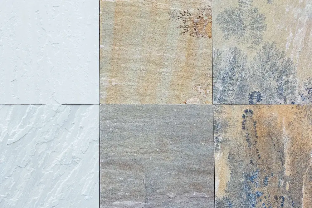 Natural stone paver samples displayed at Finlay's Stone