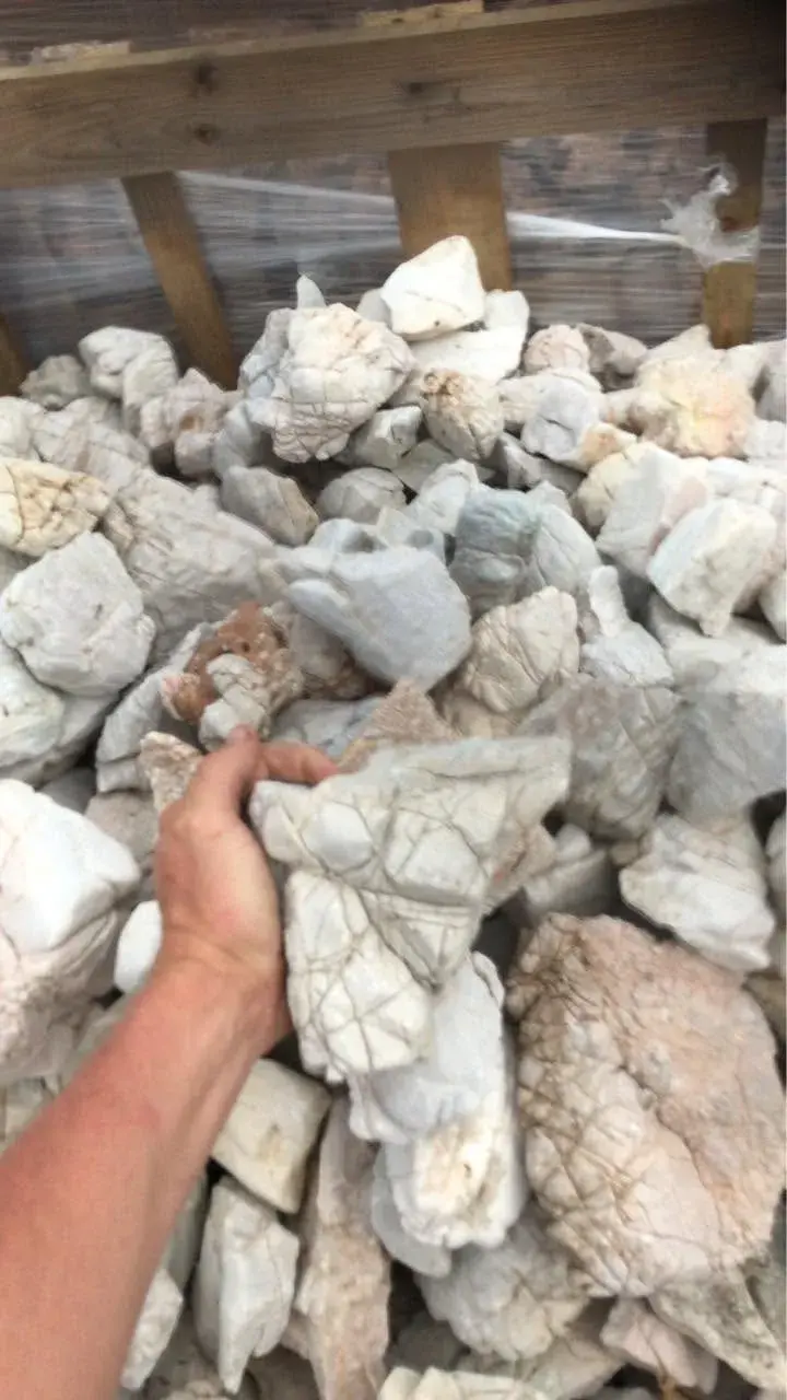 Hand holding a pale natural landscape rock sample